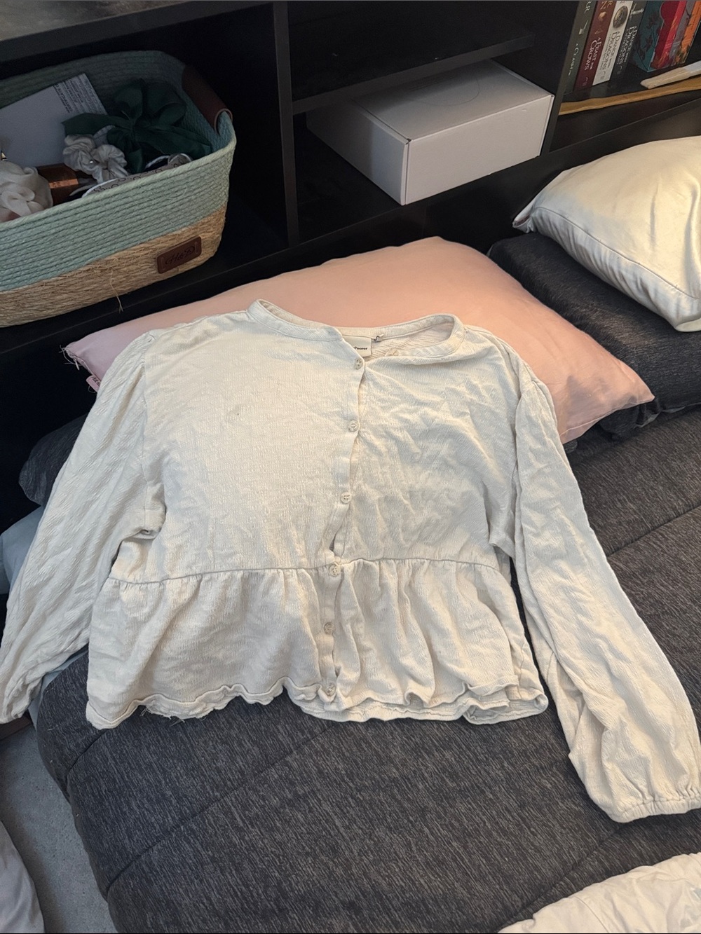 Richer Poorer Light Cream Button-Front Peplum Blouse - Women's Top